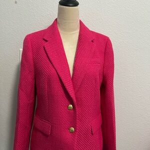 J. Crew Vibrant Pink Tweed Blazer with Gold Accents Size 10